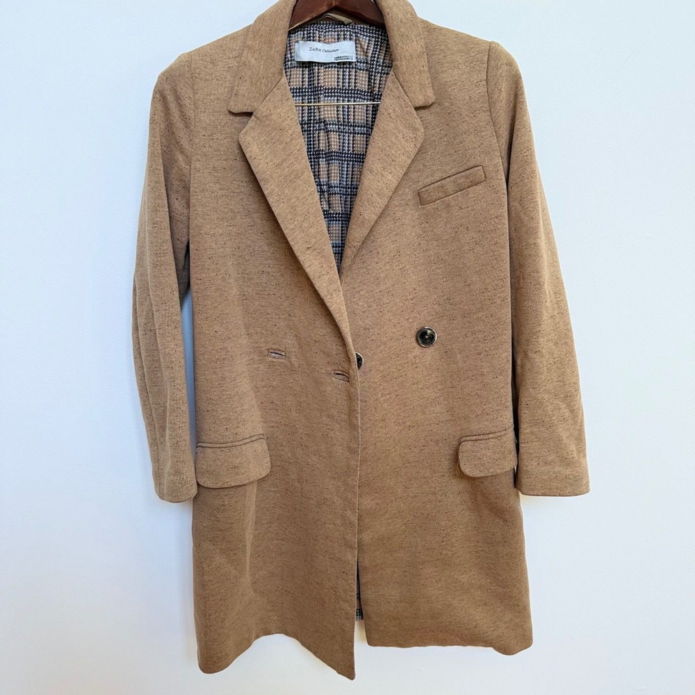 Zara Collection Brown Flecked Double Breasted Long Blazer Coat Women's Medium - Picture 10 of 10